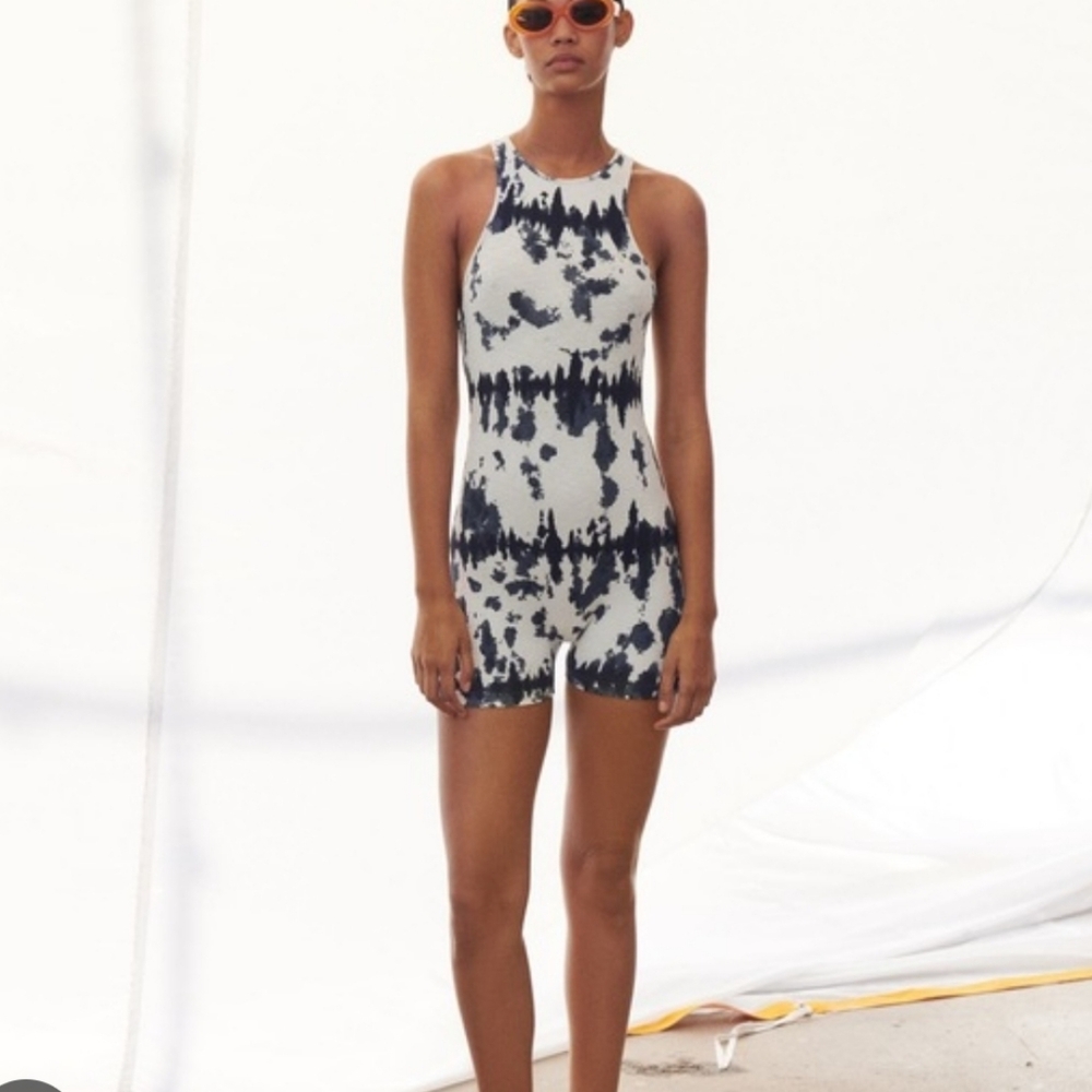 Zara tie-dye ribbed jumpsuit, Playsuit, Romper, Black, White, Stretchy, Sm, NWOT